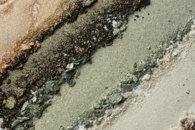 Photo of Colorful eyeshadows as background, above view. Cosmetic palette