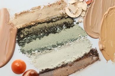Photo of Different cosmetic products on white background, flat lay