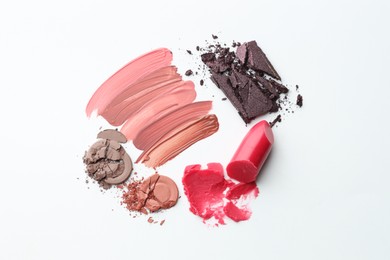 Photo of Different cosmetic products on white background, flat lay