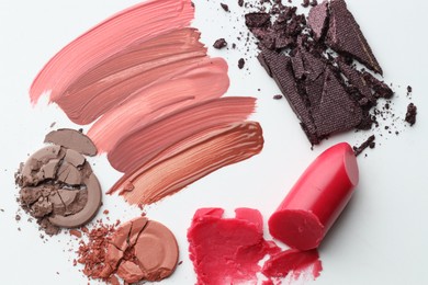 Photo of Different cosmetic products on white background, flat lay
