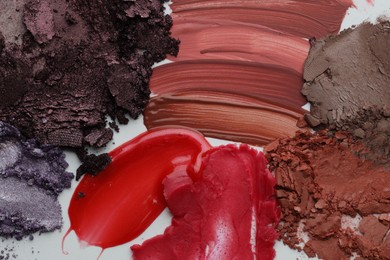 Photo of Different cosmetic products on white background, flat lay