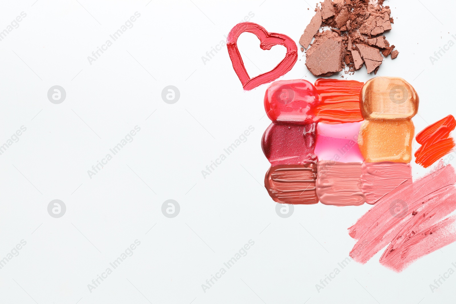 Photo of Different cosmetic products on white background, flat lay. Space for text