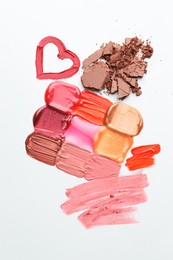 Photo of Different cosmetic products on white background, flat lay