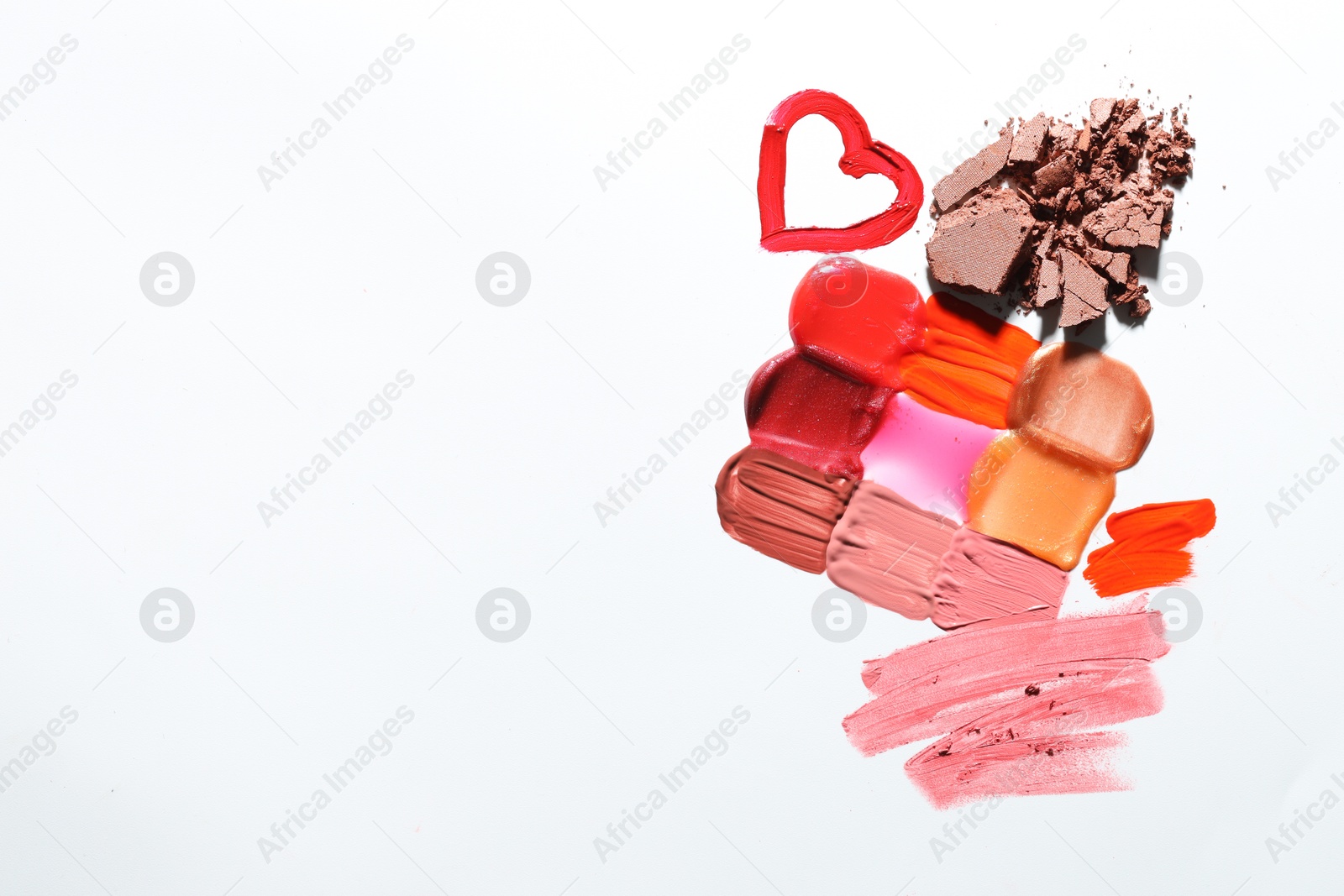 Photo of Different cosmetic products on white background, flat lay. Space for text