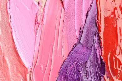 Photo of Different cosmetic products as background, top view