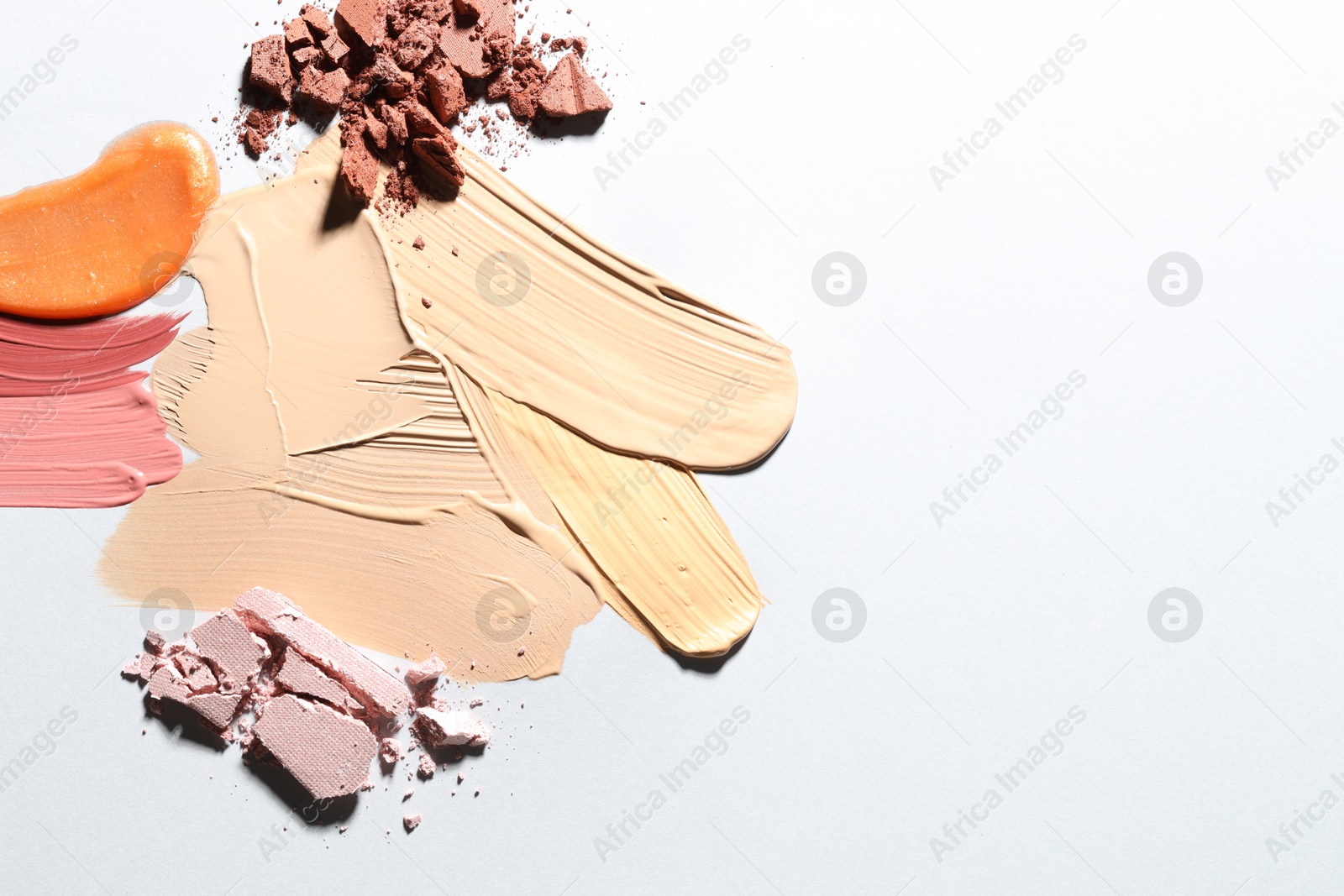 Photo of Different cosmetic products on white background, flat lay. Space for text