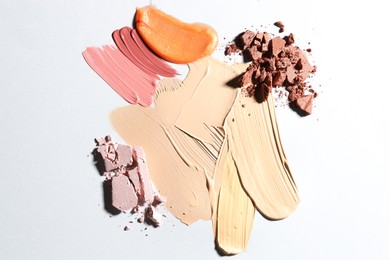 Photo of Different cosmetic products on white background, flat lay