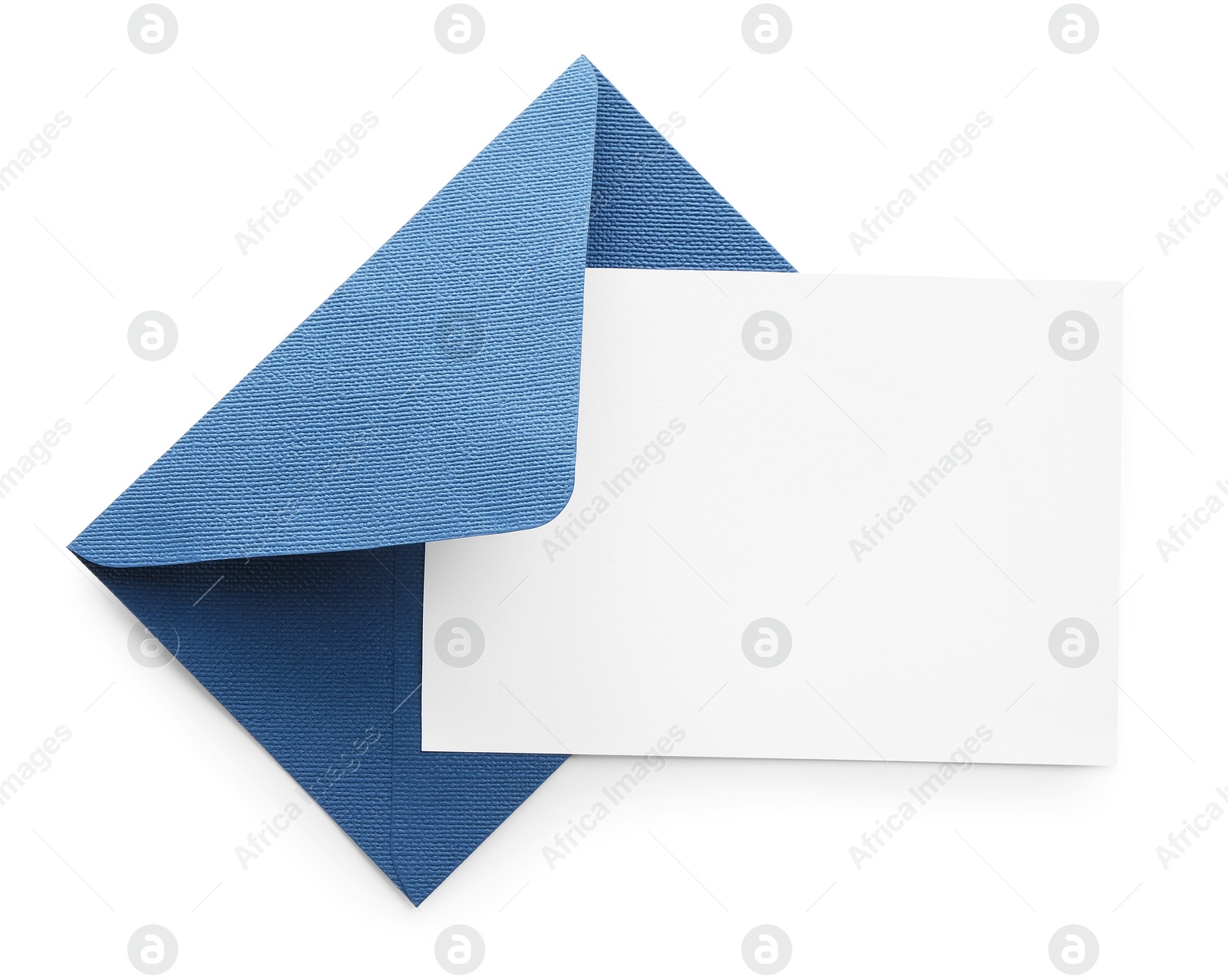 Blank invitation card and envelope isolated on white, top view. Space for design Photo of Blank invitation card and envelope isolated on white, top view. Space for design