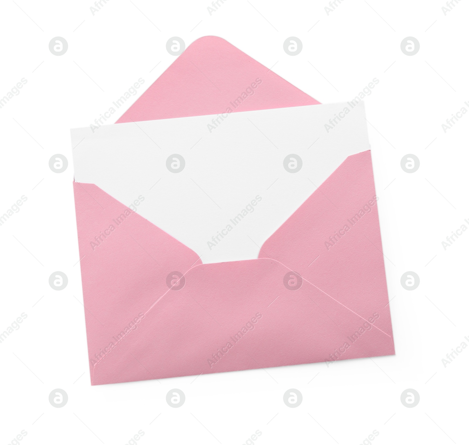 Blank invitation card and envelope isolated on white, top view. Space for design Photo of Blank invitation card and envelope isolated on white, top view. Space for design