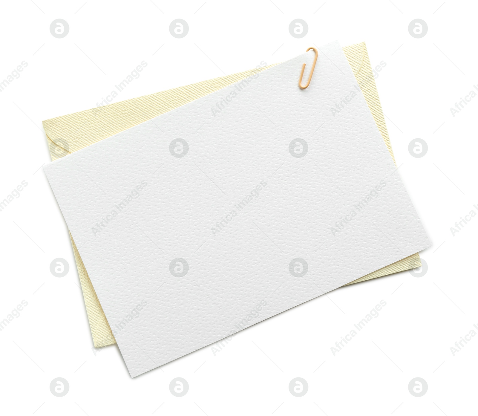 Blank invitation card and envelope isolated on white, top view. Space for design Photo of Blank invitation card and envelope isolated on white, top view. Space for design