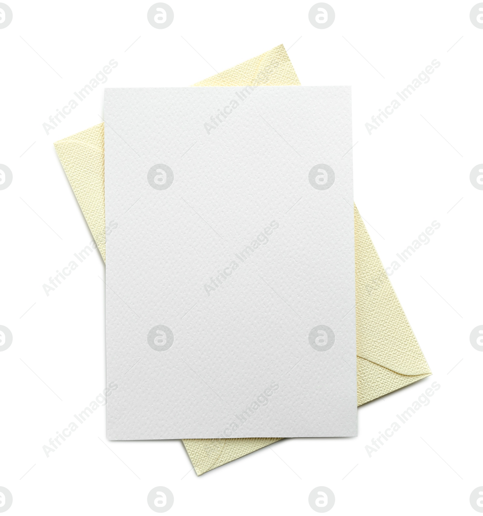 Blank invitation card and envelope isolated on white, top view. Space for design Photo of Blank invitation card and envelope isolated on white, top view. Space for design