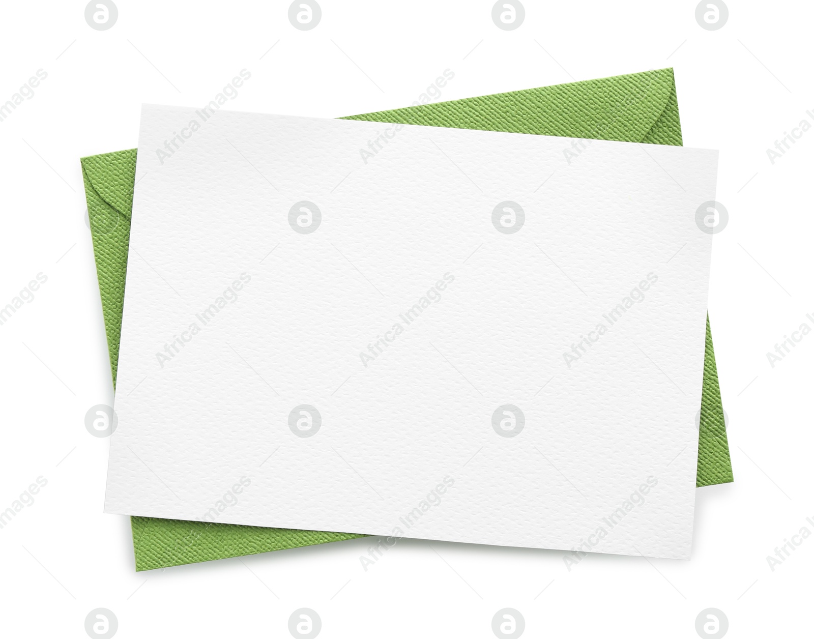 Blank invitation card and envelope isolated on white, top view. Space for design Photo of Blank invitation card and envelope isolated on white, top view. Space for design