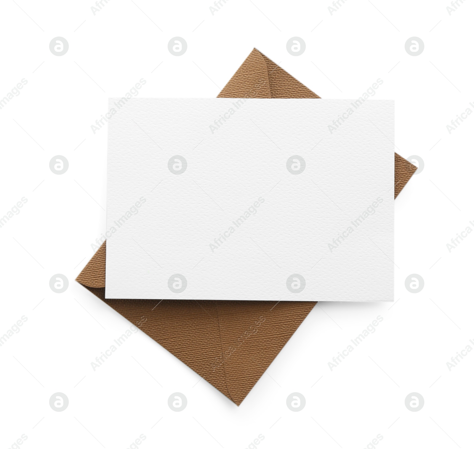Blank invitation card and envelope isolated on white, top view. Space for design Photo of Blank invitation card and envelope isolated on white, top view. Space for design