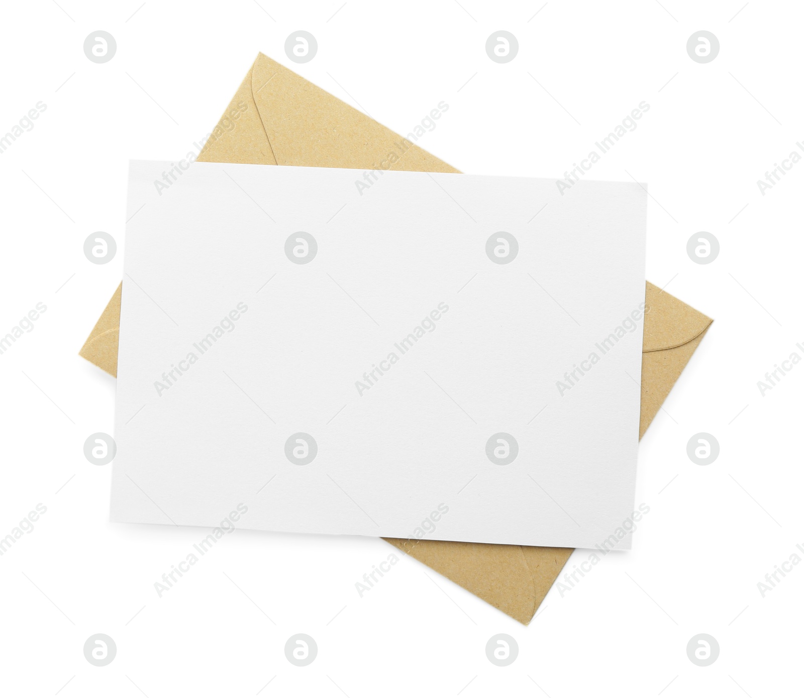 Blank invitation card and envelope isolated on white, top view. Space for design Photo of Blank invitation card and envelope isolated on white, top view. Space for design