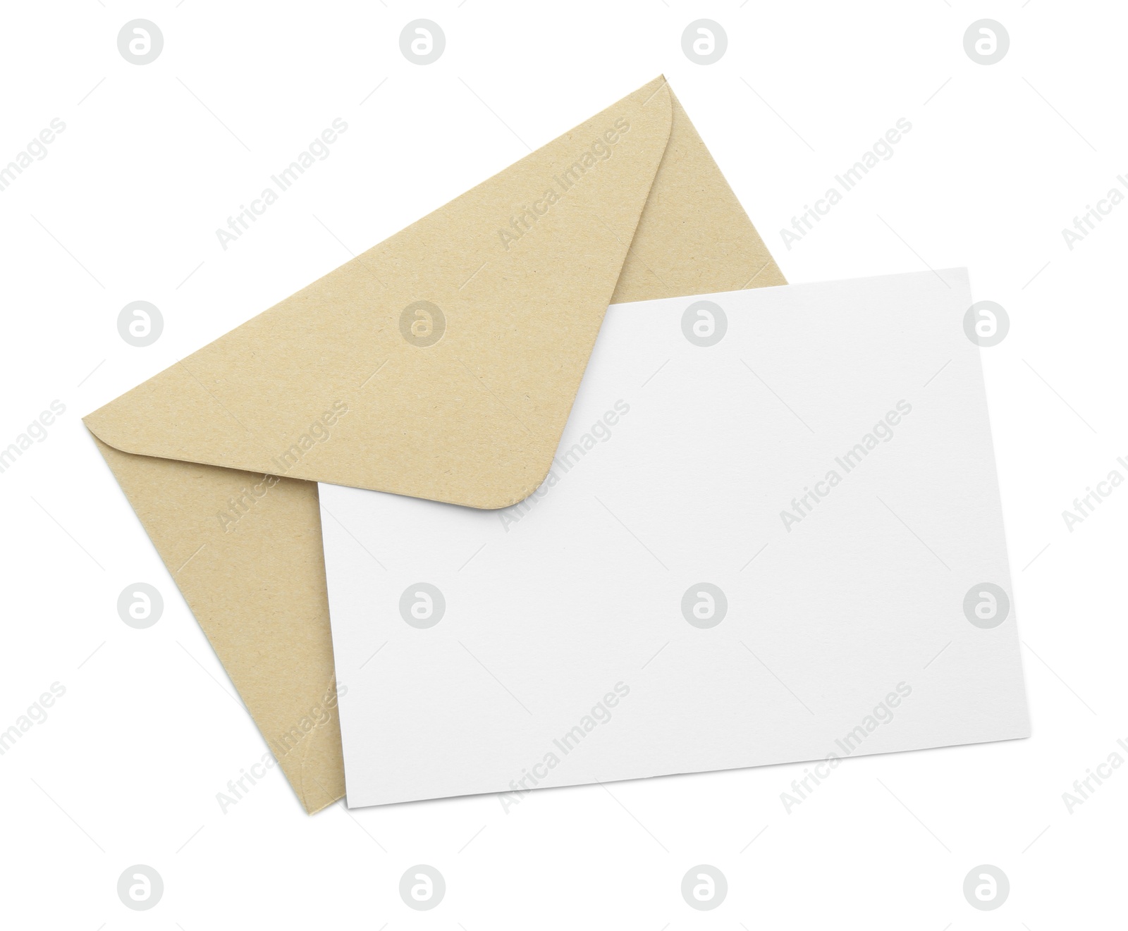 Blank invitation card and envelope isolated on white, top view. Space for design Photo of Blank invitation card and envelope isolated on white, top view. Space for design