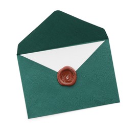 Photo of Blank invitation card and envelope isolated on white, top view