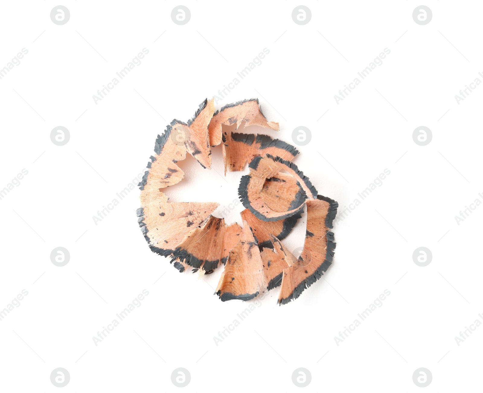 Eyebrow pencil shavings isolated on white, top view Photo of Eyebrow pencil shavings isolated on white, top view