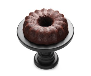 Photo of Tasty chocolate bundt cake isolated on white