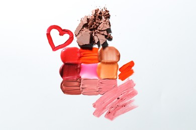 Photo of Different cosmetic products on white background, flat lay