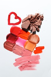 Photo of Different cosmetic products on white background, flat lay
