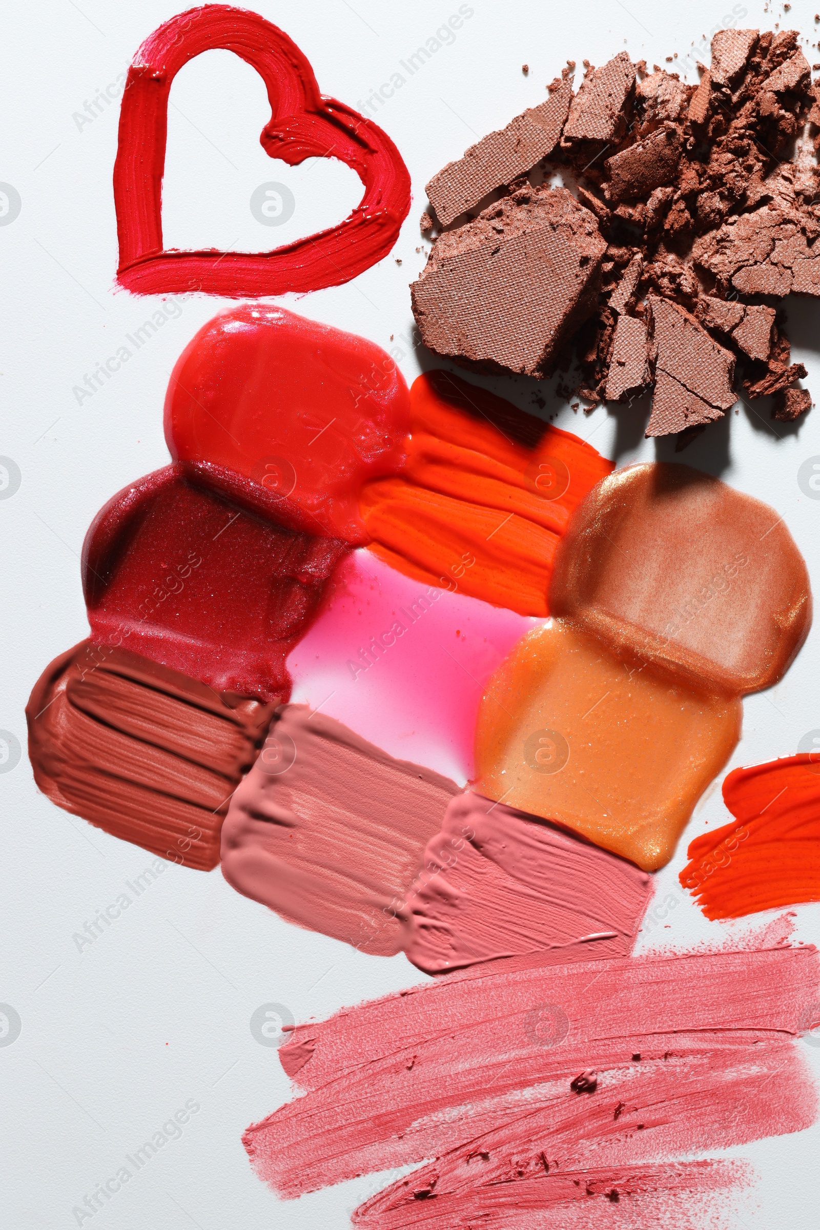 Different cosmetic products on white background, flat lay Photo of Different cosmetic products on white background, flat lay