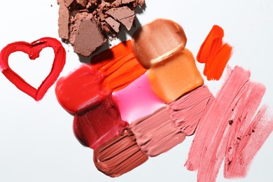 Photo of Different cosmetic products on white background, flat lay