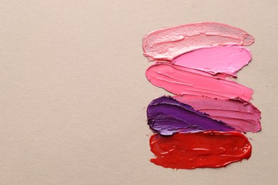 Photo of Different cosmetic products on grey background, flat lay. Space for text