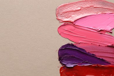 Photo of Different cosmetic products on grey background, flat lay. Space for text