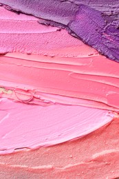 Photo of Different cosmetic products as background, top view