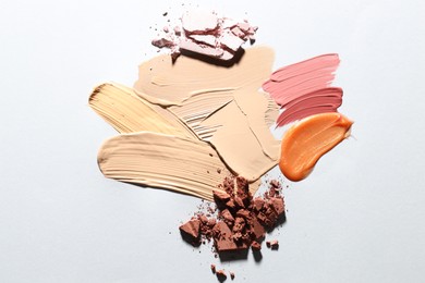 Photo of Different cosmetic products on white background, flat lay
