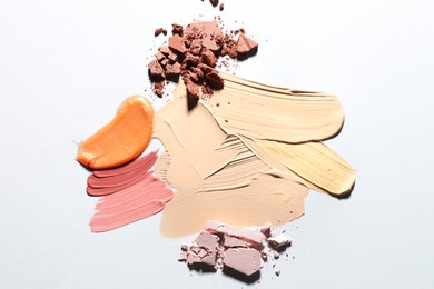 Photo of Different cosmetic products on white background, flat lay