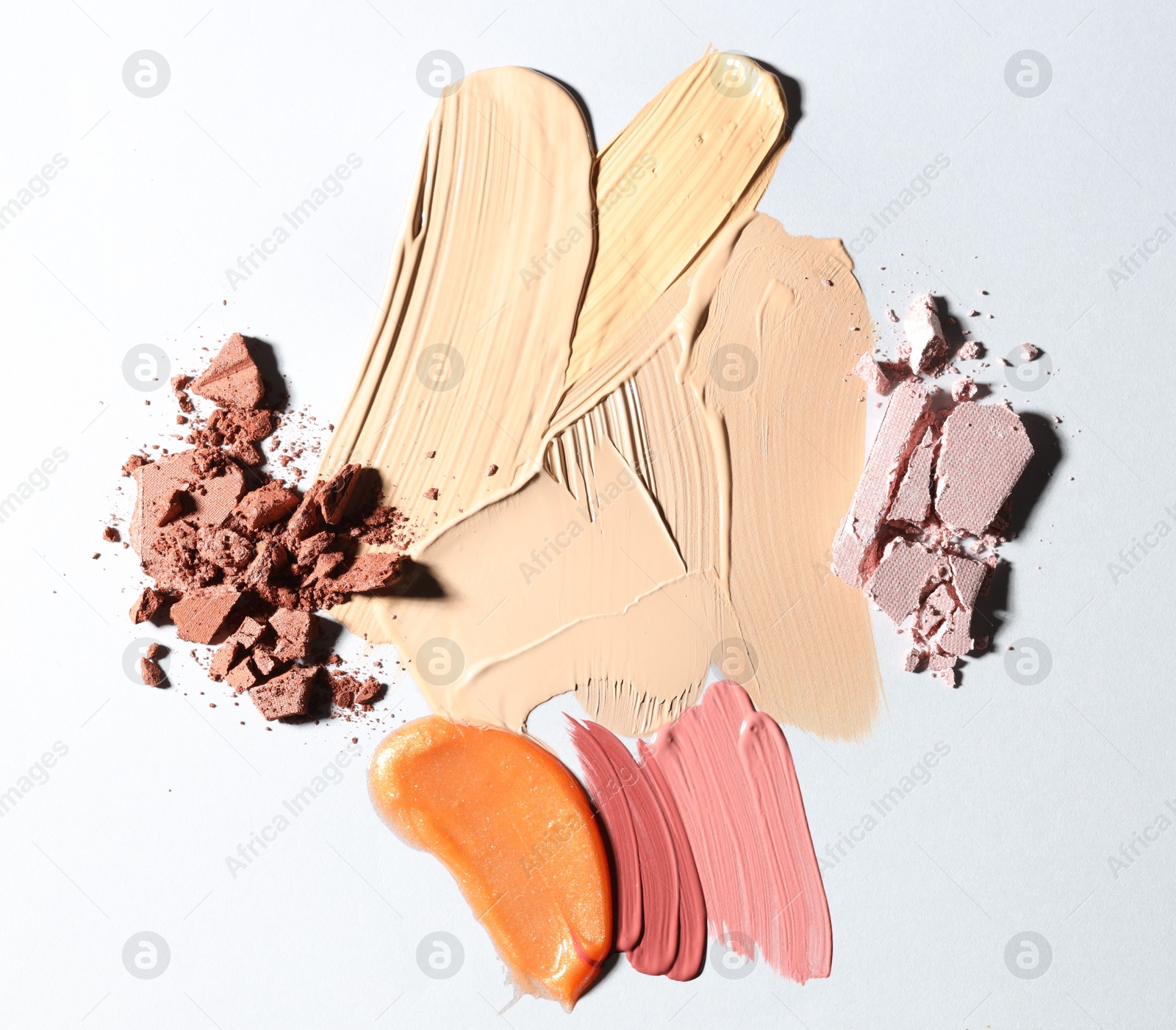 Different cosmetic products on white background, flat lay Photo of Different cosmetic products on white background, flat lay