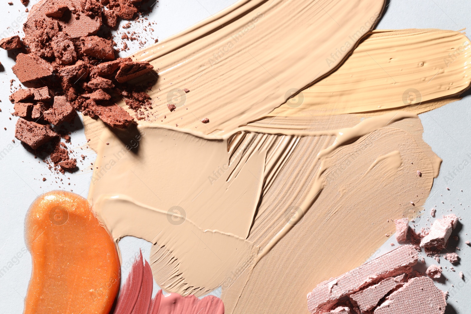 Photo of Different cosmetic products on white background, flat lay