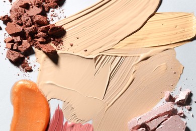 Photo of Different cosmetic products on white background, flat lay