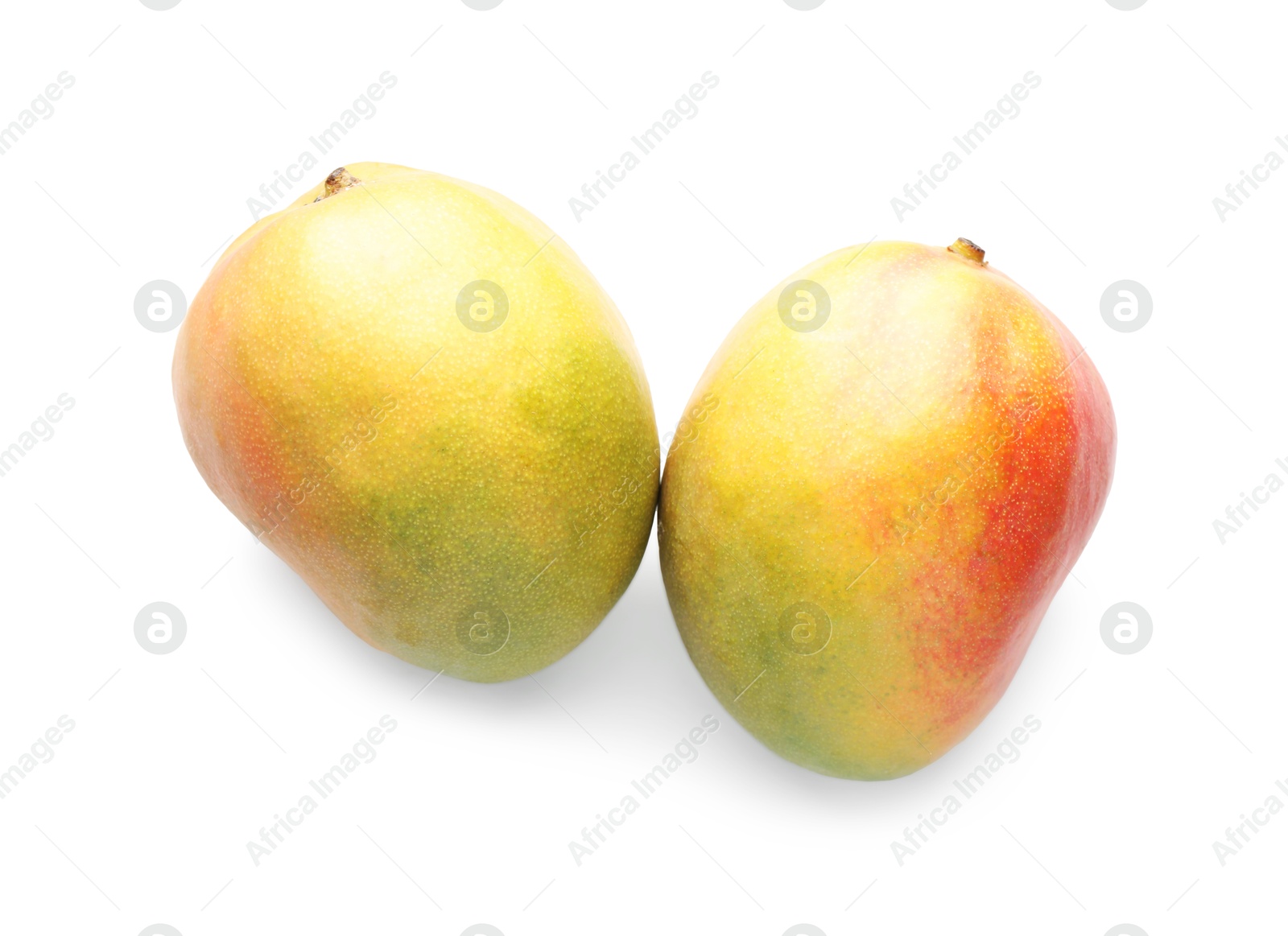 Fresh ripe mangos isolated on white, top view Photo of Fresh ripe mangos isolated on white, top view