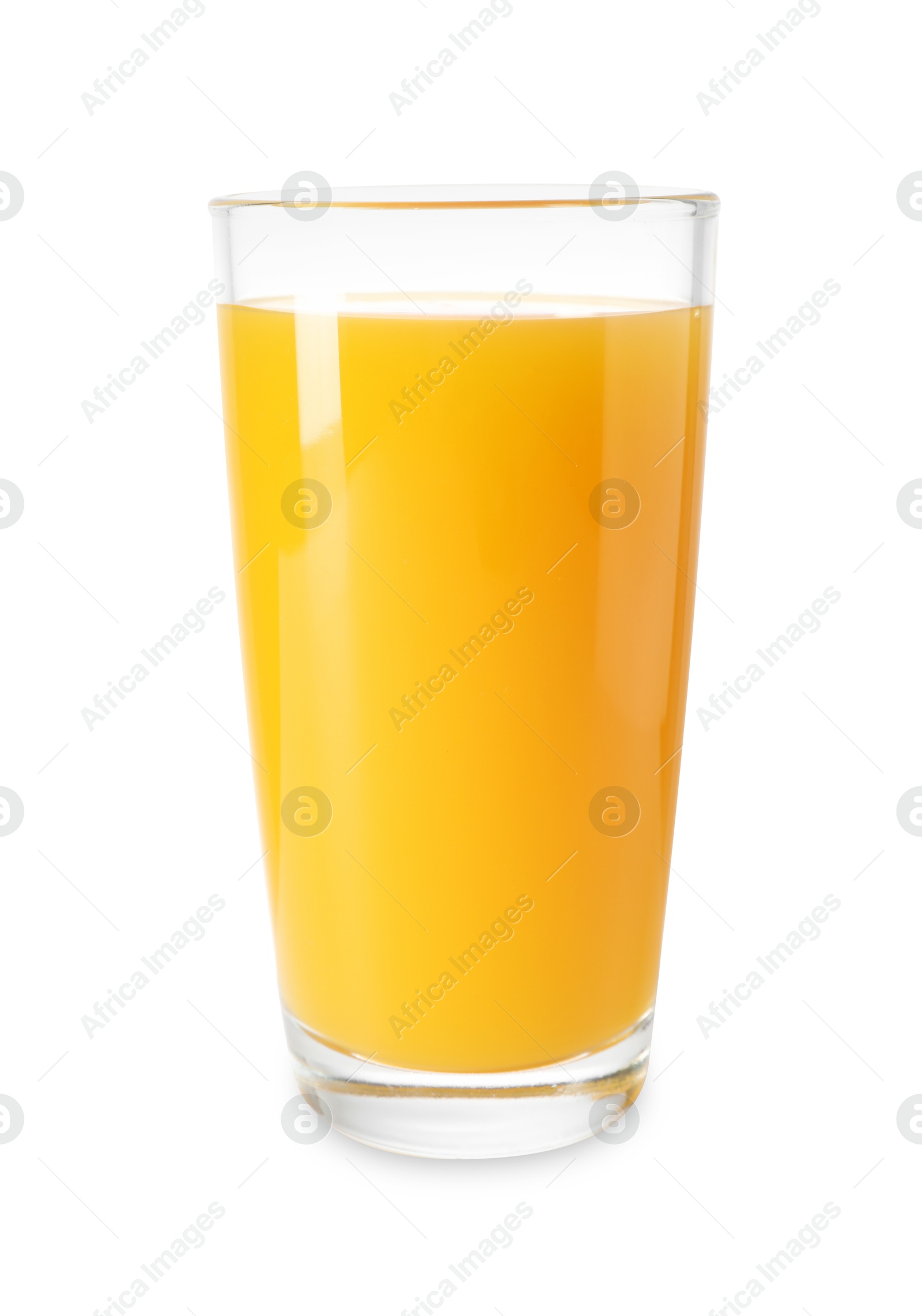 Tasty mango juice in glass isolated on white Photo of Tasty mango juice in glass isolated on white