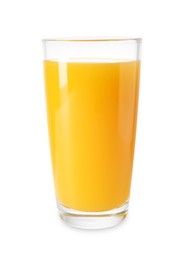 Photo of Tasty mango juice in glass isolated on white