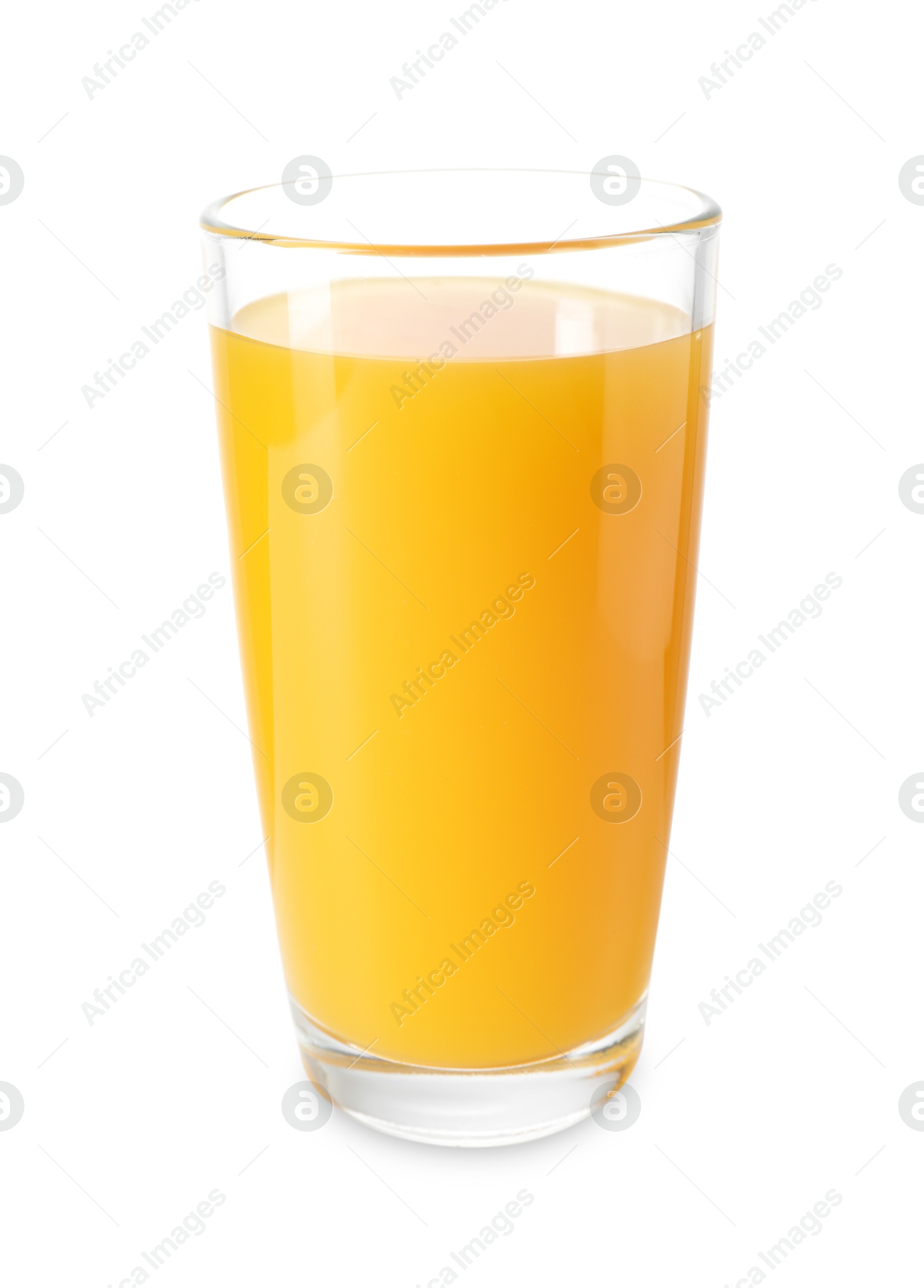 Tasty mango juice in glass isolated on white Photo of Tasty mango juice in glass isolated on white