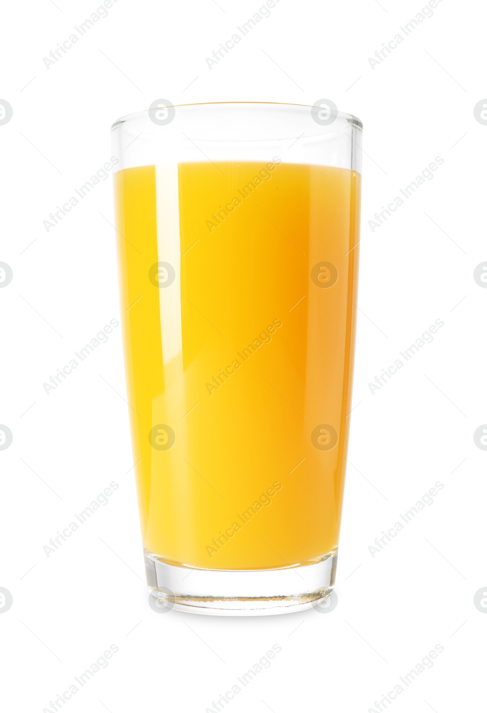 Tasty mango juice in glass isolated on white Photo of Tasty mango juice in glass isolated on white