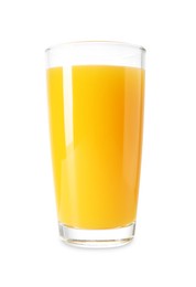 Photo of Tasty mango juice in glass isolated on white