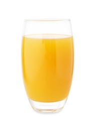 Photo of Tasty mango juice in glass isolated on white