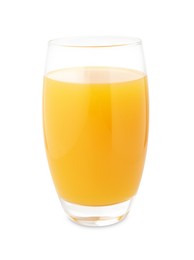 Photo of Tasty mango juice in glass isolated on white