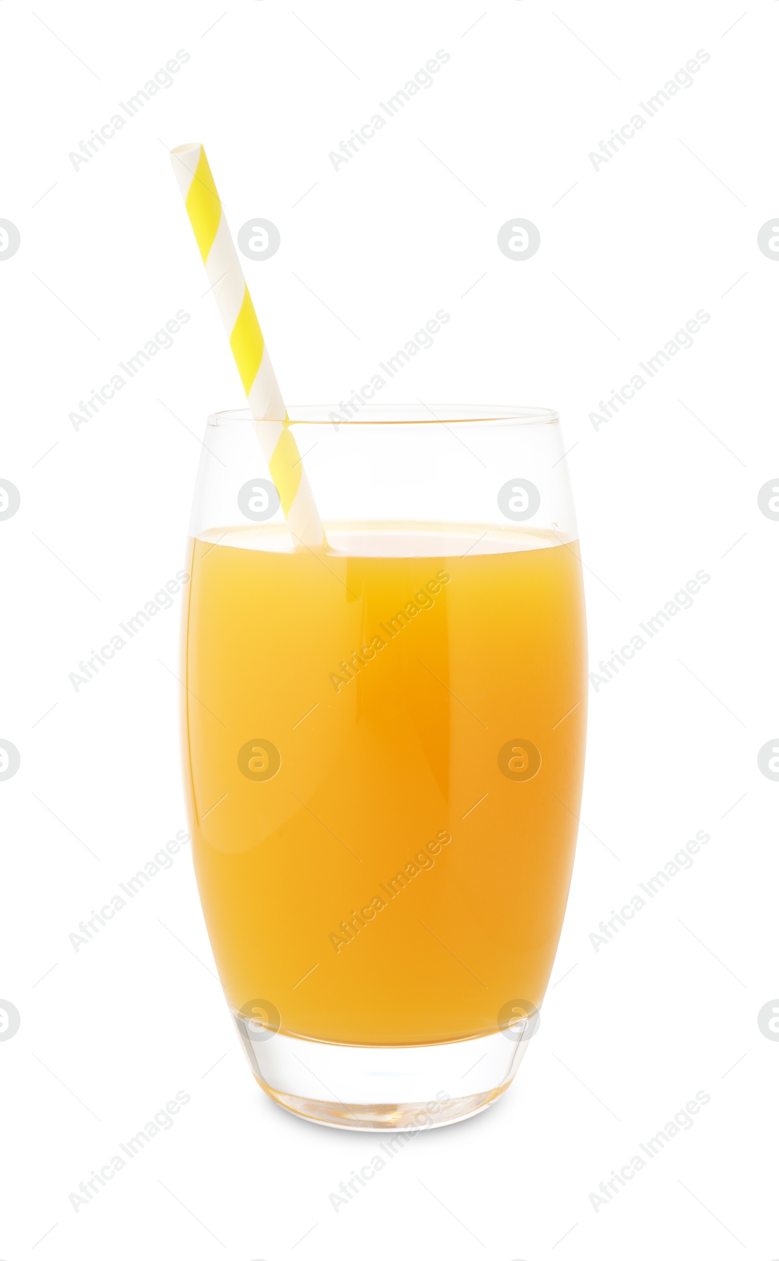 Tasty mango juice in glass with straw isolated on white Photo of Tasty mango juice in glass with straw isolated on white