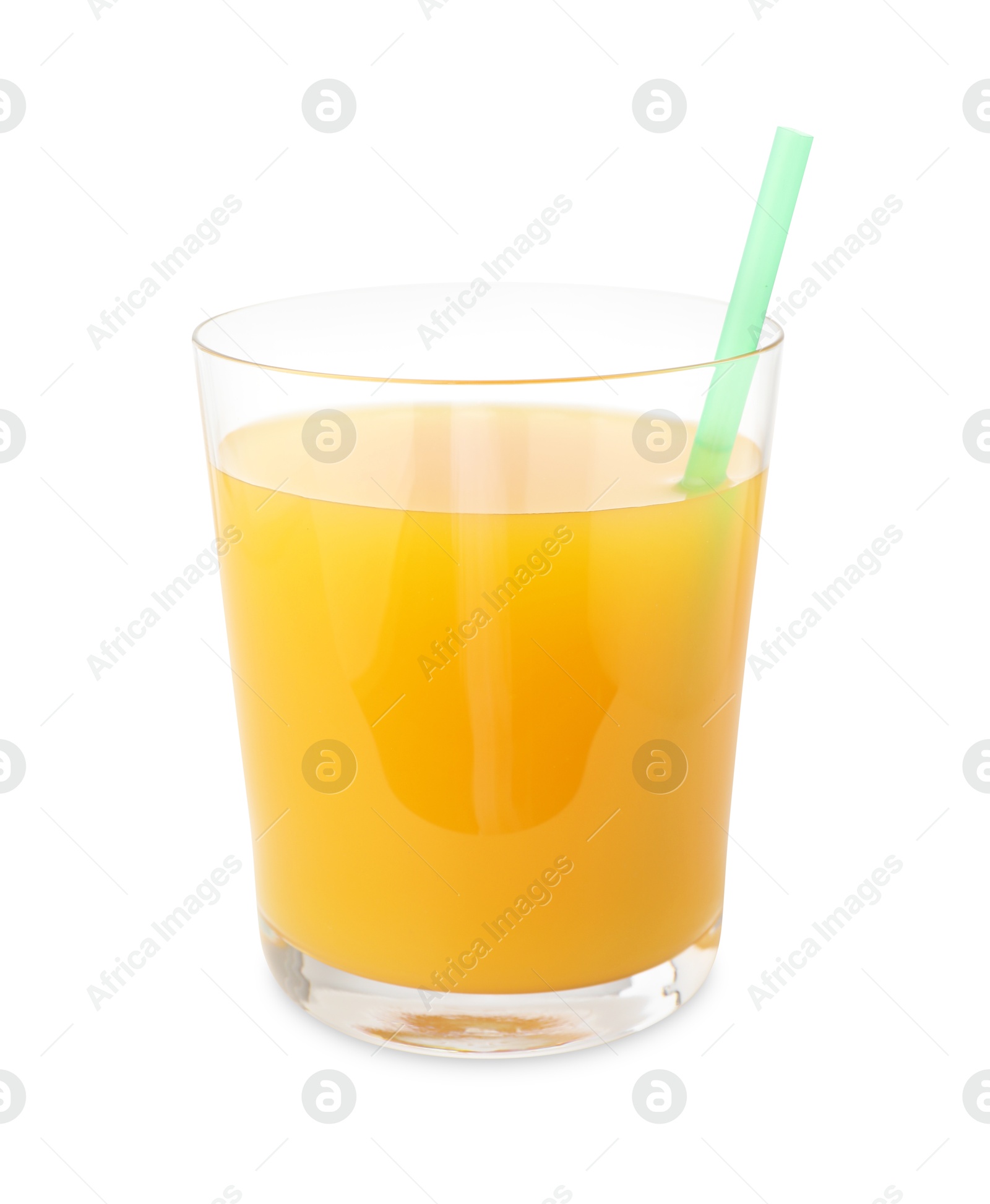 Tasty mango juice in glass with straw isolated on white Photo of Tasty mango juice in glass with straw isolated on white