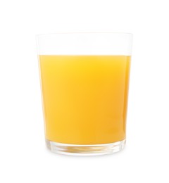 Photo of Tasty mango juice in glass isolated on white