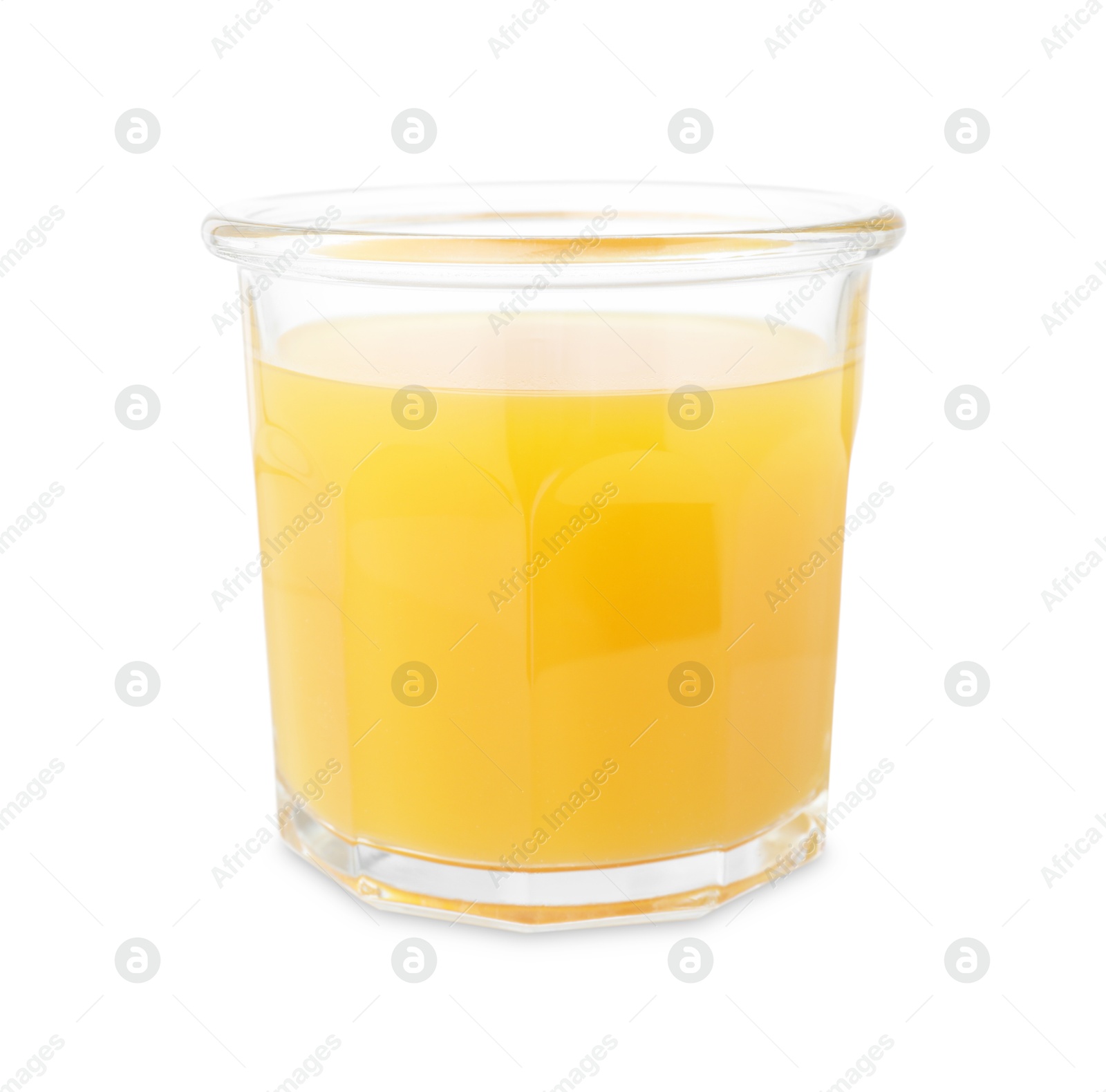 Tasty mango juice in glass isolated on white Photo of Tasty mango juice in glass isolated on white