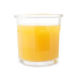 Photo of Tasty mango juice in glass isolated on white