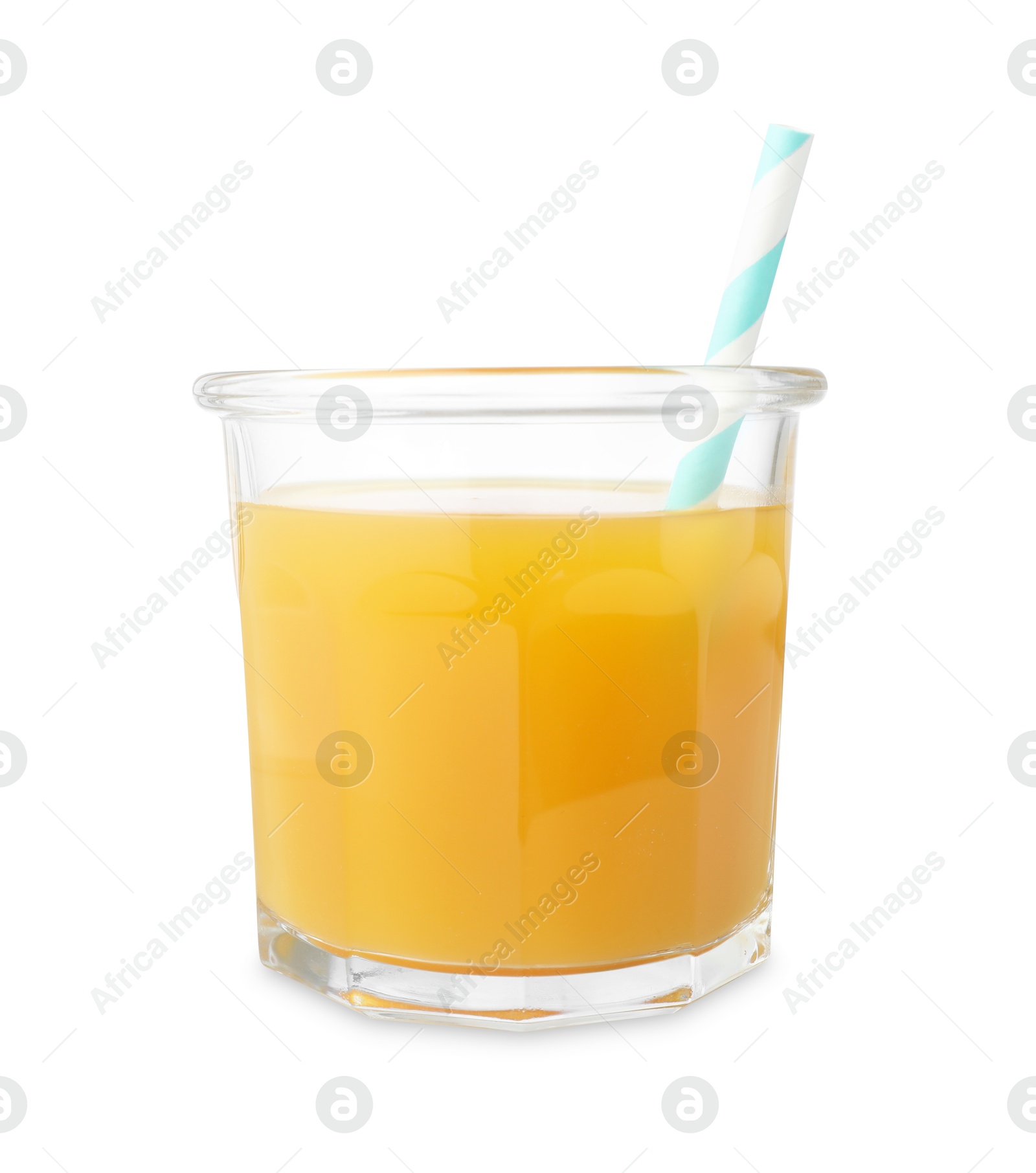 Tasty mango juice in glass with straw isolated on white Photo of Tasty mango juice in glass with straw isolated on white