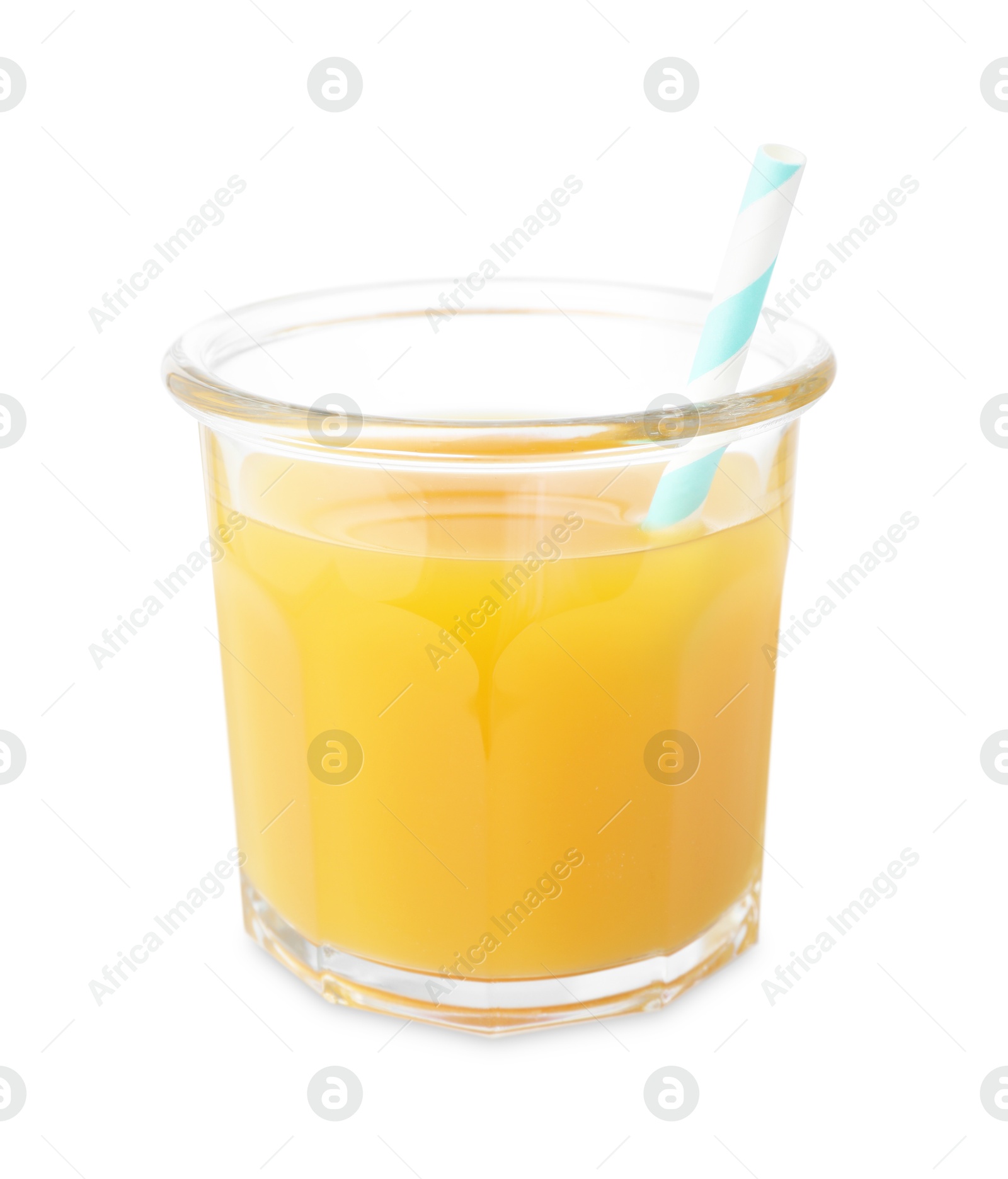 Tasty mango juice in glass with straw isolated on white Photo of Tasty mango juice in glass with straw isolated on white