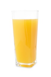 Photo of Tasty mango juice in glass isolated on white
